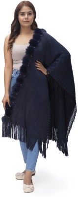manra Wool Self Design Women Shawl(Blue)