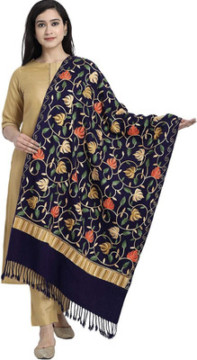 CHOUDHARYRETAILS Wool Embroidered Women Shawl(Blue)