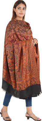 KASHMIRI TREND Wool Self Design Men Shawl(Black, Orange)
