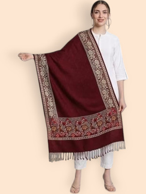 Kashmiri Thead Wool Printed Women Shawl(Maroon)