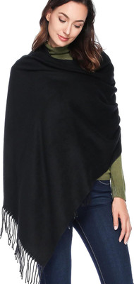 AlexVyan Acrylic, Wool Self Design, Solid Women Shawl(Black)