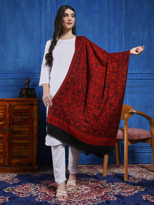 Ravaiyaa - Attitude Is Everything Wool Embroidered Women Shawl(Red, Black)
