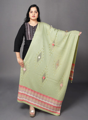 La Velora Acrylic Embellished Women Shawl(Light Green)