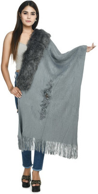 Life and style Wool Solid Women Shawl(Grey)