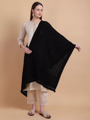 MHAX Wool Self Design Women Shawl(Black)