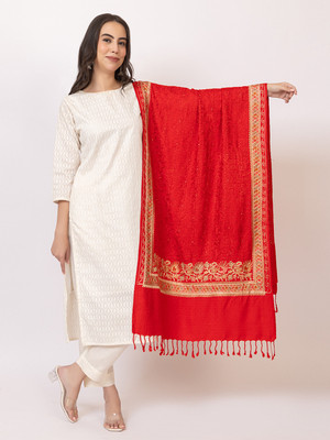 Sudako Viscose Self Design Women Shawl(Red)