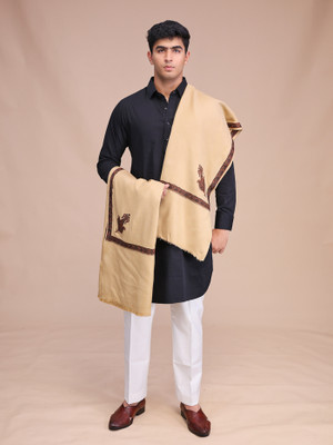 swi stylish Wool Embroidered Men Shawl(Beige)