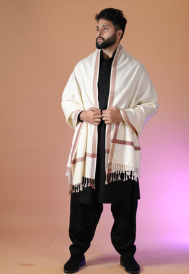 SHIFNEEN Acrylic Self Design Men Shawl(White)