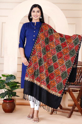 Parth Creation Wool Embroidered Women Shawl(Black)