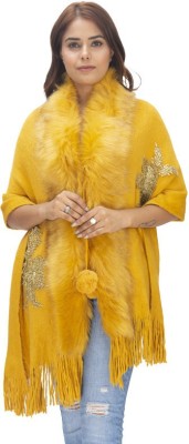 manra Wool Embellished Women Shawl(Yellow)