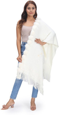 Life and style Wool Self Design Women Shawl(White)