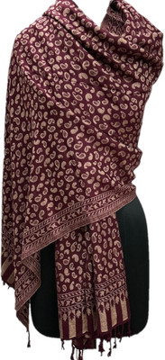 SILVER CRESCENT Polyester Wool Blend Paisley Women Shawl(Maroon)
