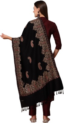 swi stylish Wool Paisley Women Shawl(Black)