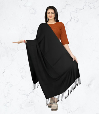 Collective Stitch Cotton Solid Women Shawl(Black)