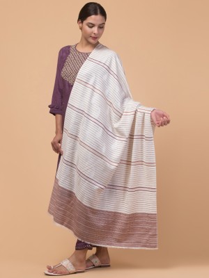 Tweedle Acrylic Striped Women Shawl(White)