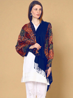 GK VILLA Wool Embroidered Women Shawl(Multicolor)