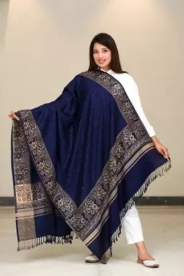 COTTON SILVER Acrylic Self Design Women Shawl(Blue)