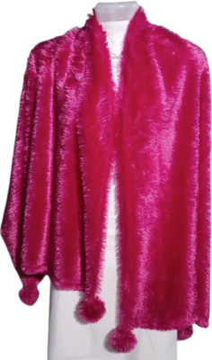 Saba Fur, Polyester Wool Blend Solid Women Shawl(Pink)