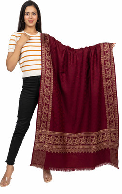 Kti Viscose, Acrylic Solid, Self Design, Printed Women Shawl(Maroon)