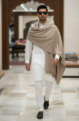 Winter Heirloom Acrylic Solid Men Shawl(Beige)