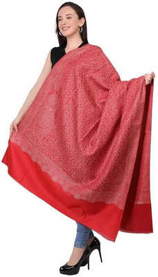 Braid N Cord Polyester Wool Blend Self Design Women Shawl(Red)