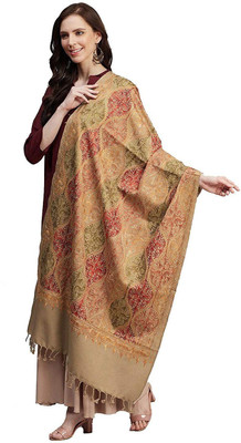 CHOUDHARYRETAILS Polyester Wool Blend Embroidered Women Shawl(Beige)