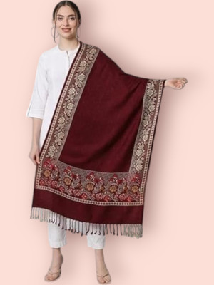 Trandone Wool Embroidered Women Shawl(Maroon)