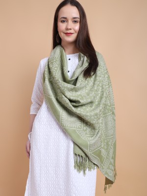 vesture Wool Woven, Floral Print, Geometric Print Women Shawl(Light Green, Multicolor)