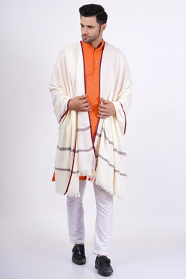 Vrinde Wool Self Design Men Shawl(White)