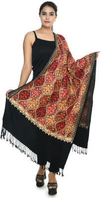 manra Wool Embroidered Women Shawl(Black)