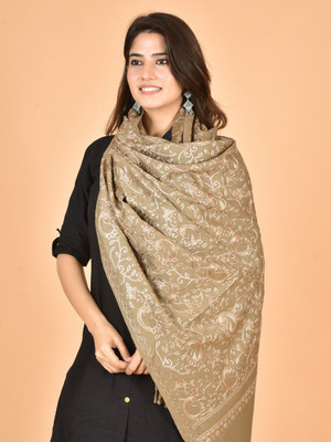 BAISA Cashmere, Wool Embroidered Women Shawl(Beige)