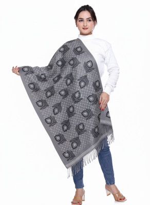 Bharti Wool Embroidered Women Shawl(Grey)