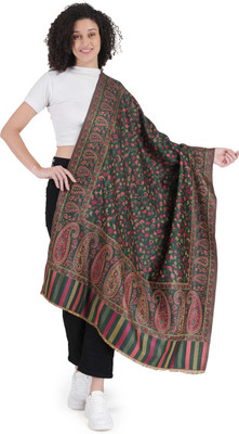 manra Wool Printed Women Shawl(Green)