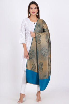 Sprha Wool Self Design Women Shawl(Blue)