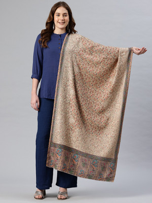swi stylish Wool Printed Women Shawl(Beige)