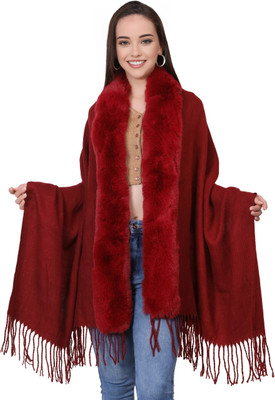 Pashtush Wool Solid Women Shawl(Maroon)