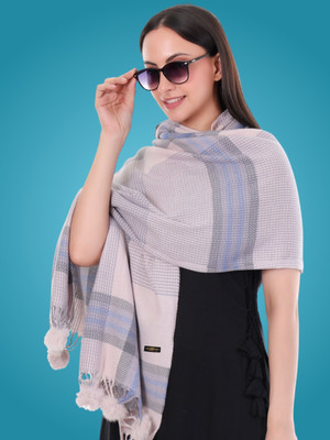 Pick Ur Needs Pashmina Checkered Women Shawl(Light Blue)