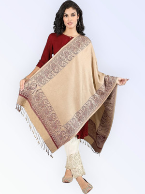 Kashmiri Thead Wool Embroidered Women Shawl(Beige)