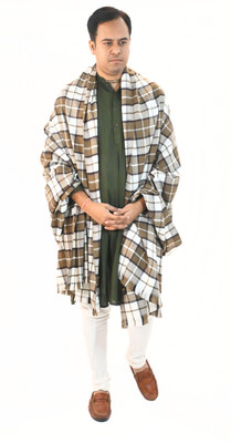 Vrinde Wool Checkered Men Shawl(White)