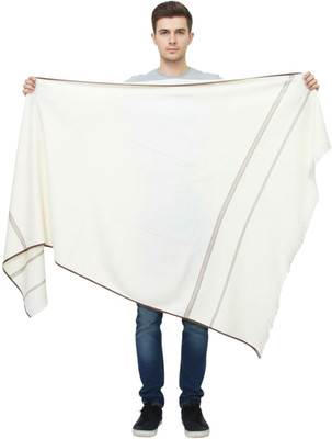 Sprha Wool Self Design Men Shawl(White)