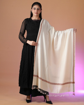 SHIFNEEN Acrylic Self Design Women Shawl(White)