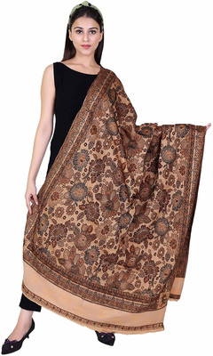 Braid N Cord Polyester Wool Blend Printed Women Shawl(Brown)