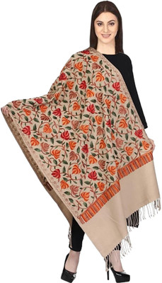 CHOUDHARYRETAILS Wool Floral Print Women Shawl(Beige)