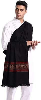 Braid N Cord Polyester Wool Blend Self Design Men Shawl(Black)