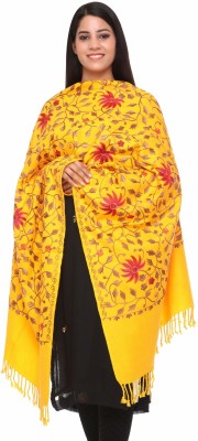 WOOL 4U Polyester Wool Blend Embroidered Women Shawl(Yellow, Red)