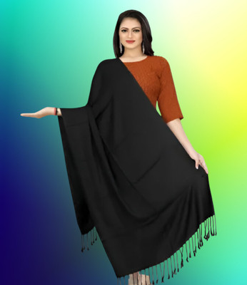 Collective Stitch Cotton Solid Women Shawl(Black)