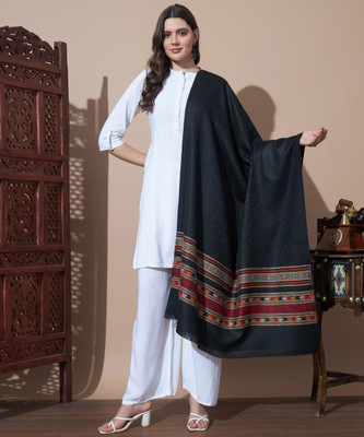 MYLES Wool Self Design Women Shawl(Black)