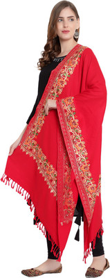 RADHE PRODUCTS Wool Embroidered Women Shawl(Red)
