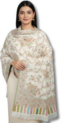 PASHMKALA Pashmina Self Design Women Shawl(White, White)