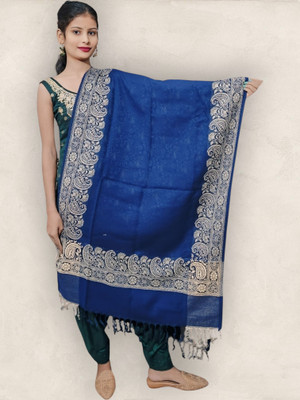 Kashmiri Thead Wool Embroidered Women Shawl(Dark Blue)